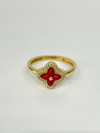 599-NEW 14K Red Trebol Gold Ring (W.G)