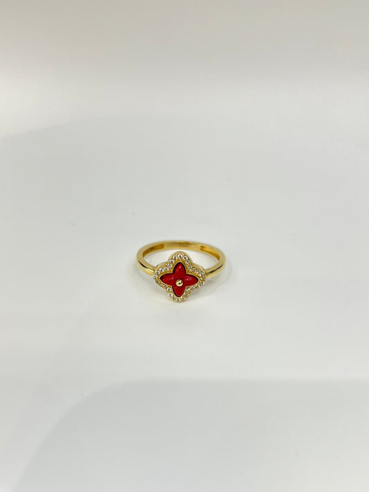 599-NEW 14K Red Trebol Gold Ring (W.G)