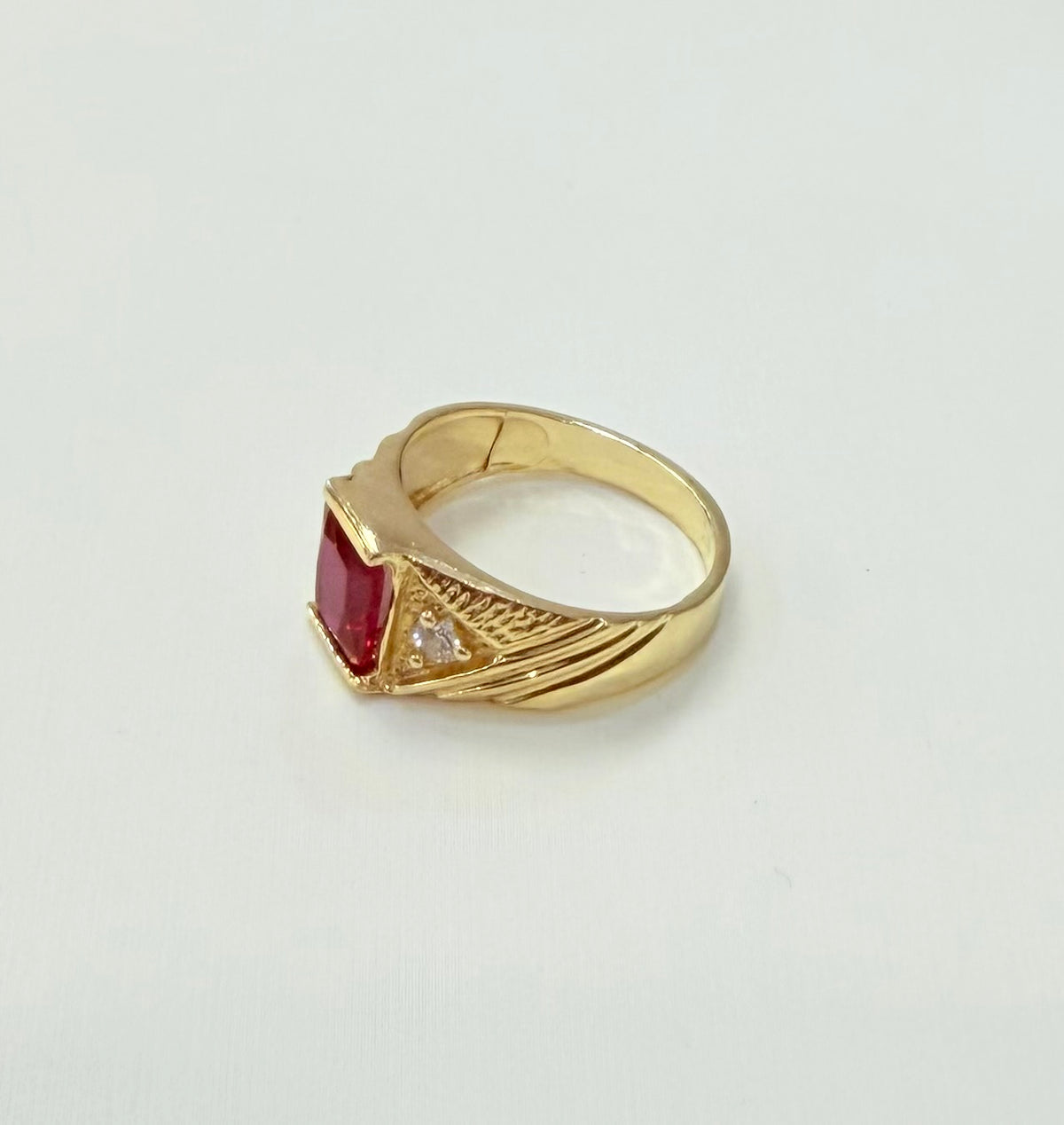 1100-NEW 14K Square Red Stone Ring W.G