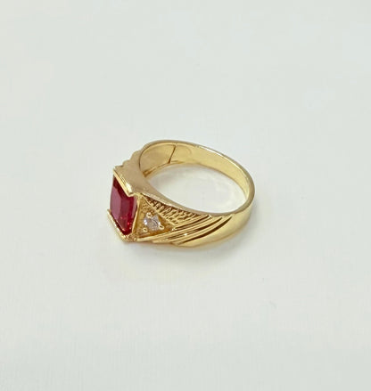 1100-NEW 14K Square Red Stone Ring W.G
