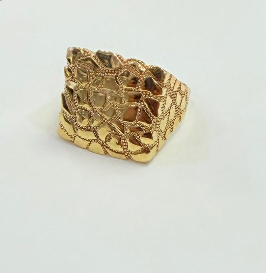 1697- NEW 10K Square Nugget Men Ring W.G