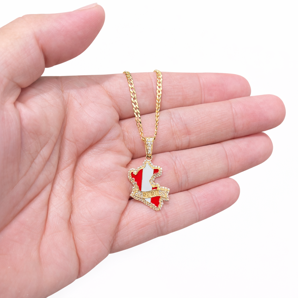 1357- NEW 14K Peru Flag/Map Pendant W.G