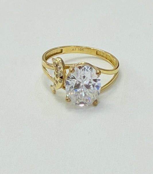 1383- NEW 10K Gold Prong Dolphin Cz RIng W.G