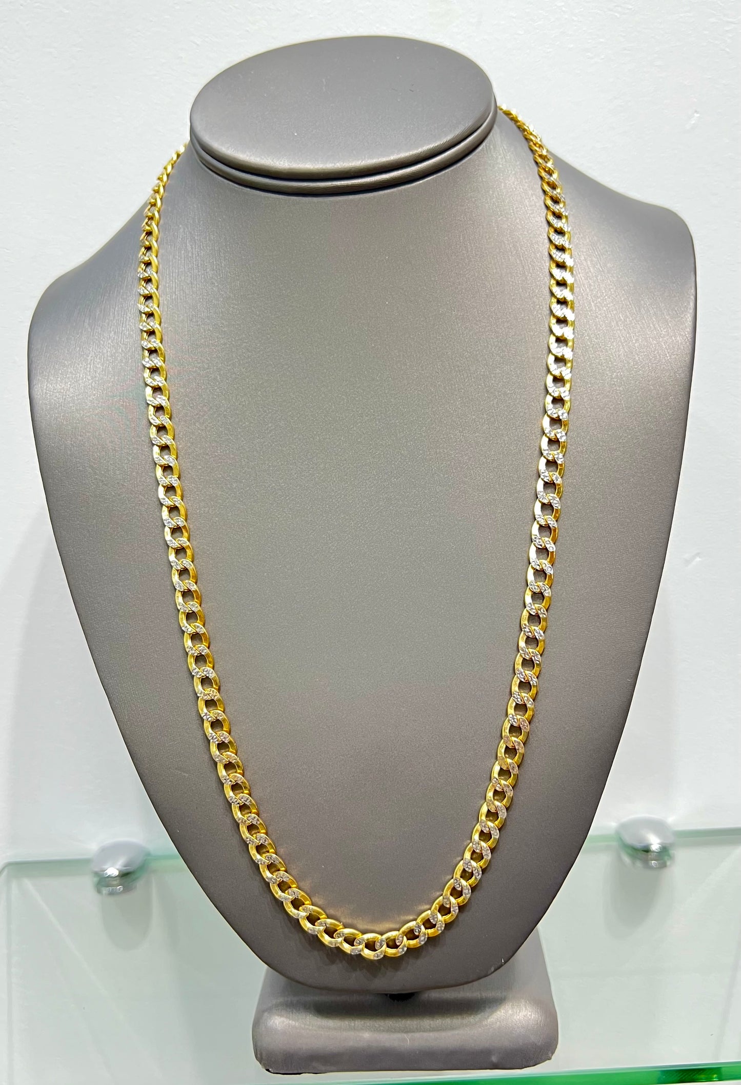 0034- NEW 14K Semi-Solid Cuban Curb Two-Tone Chain (6.7mm) W.G