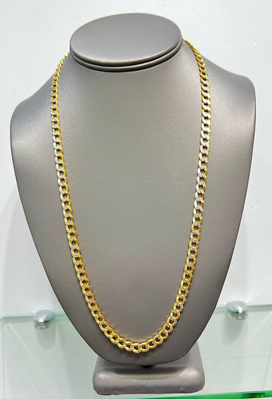 0034- Cadena cubana de oro semisólido de 14 quilates de dos tonos y 24"