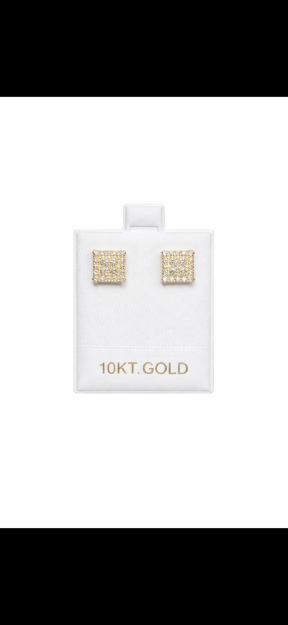 1461- NEW 10K Gold Square Stud Earrings (9mm) W.G