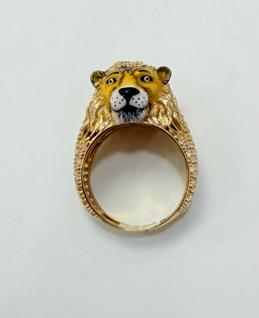 943- NEW 14K Lion Full Cz Men’s Ring W.G