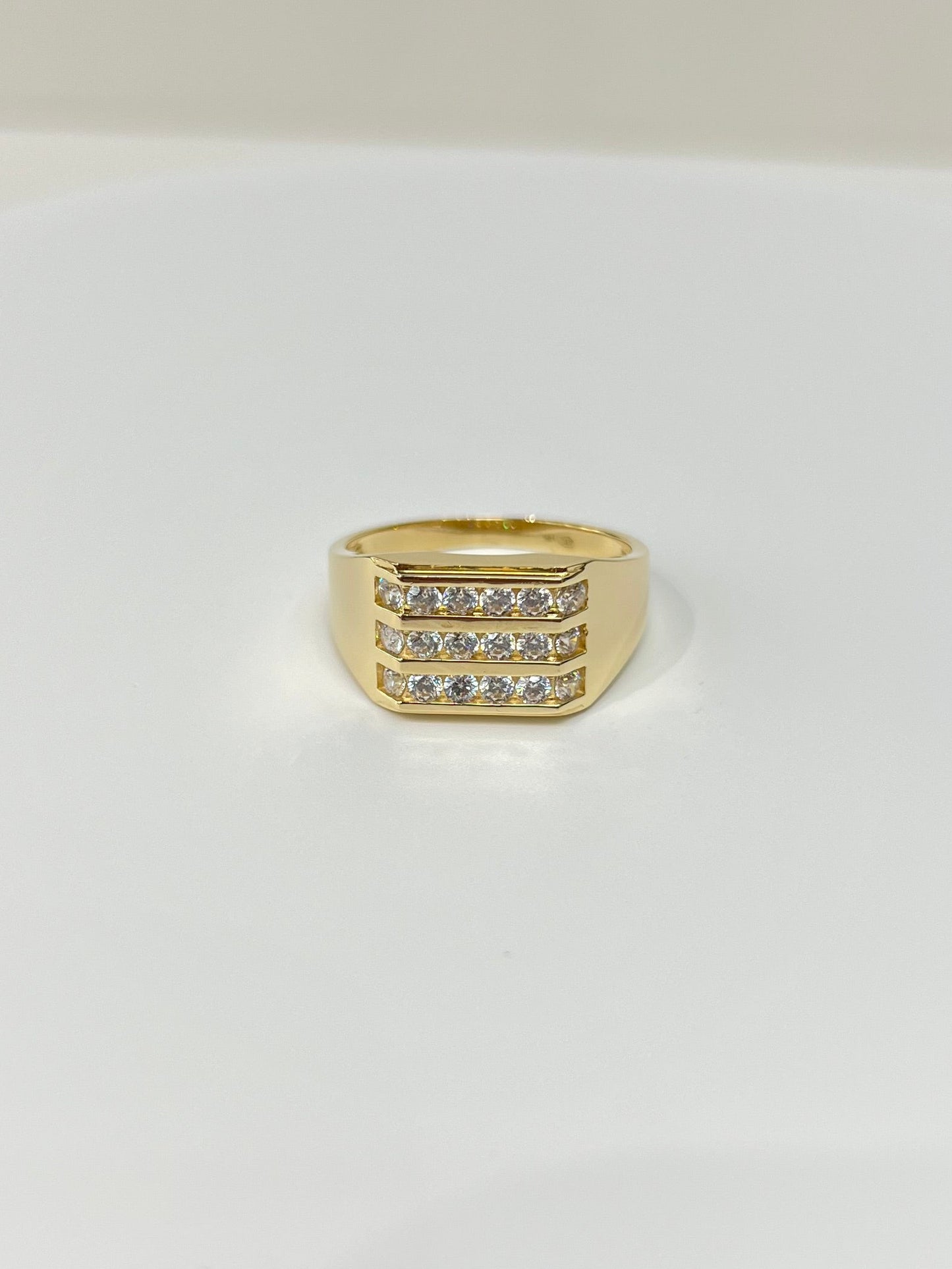 710- NEW 14K Square 3 Row Cz Men's Ring W.G