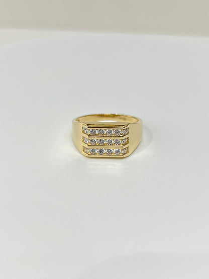 710- NEW 14K Square 3 Row Cz Men's Ring W.G
