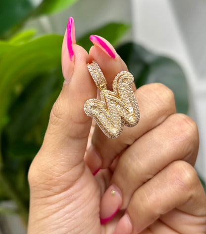 915- NEW 14K Full Cz Letter W Pendant W.G