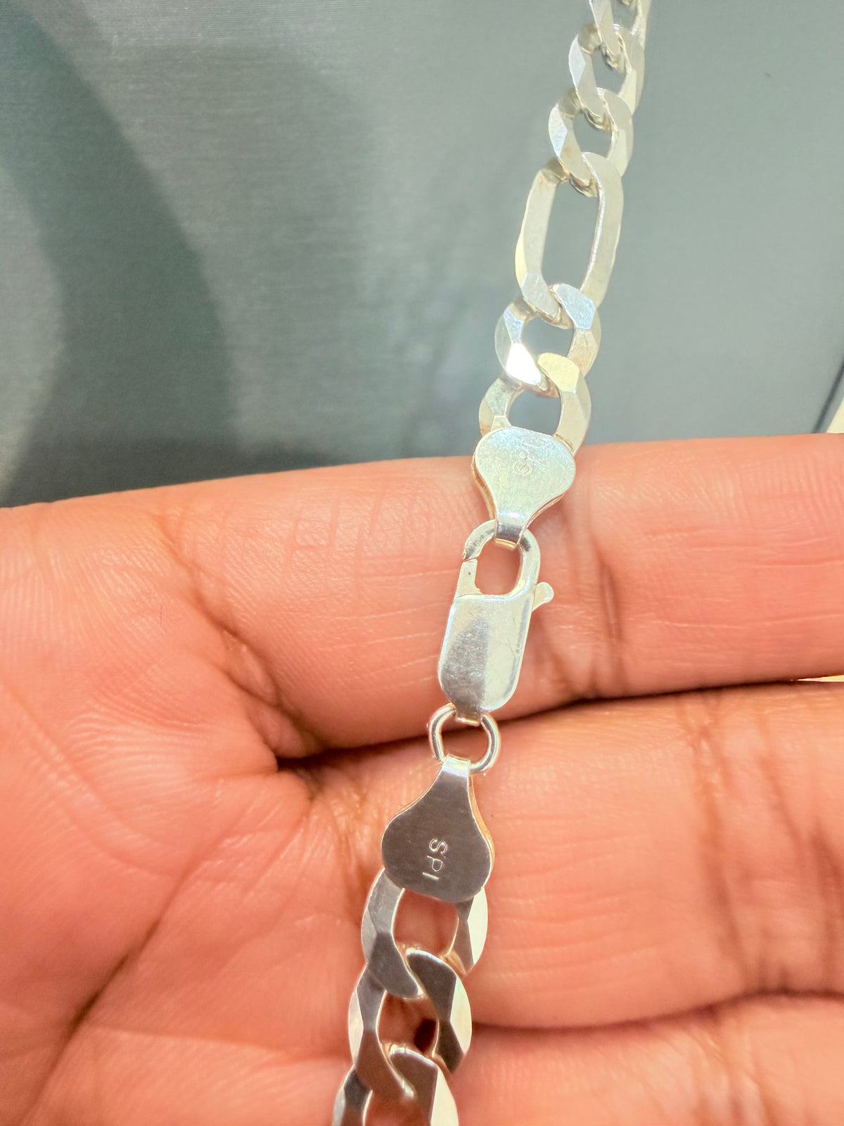 S002- .925 Sterling Silver Solid Figaro Chain 24” (7.75mm) 28.50g W.G