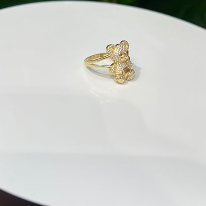 1244- 14K Full Body Teddy Bear Gold Ring W.G