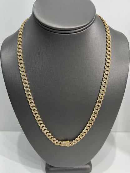 00104- NEW 14K Yellow Gold Itallo Choker Full Cz Chain 22” (7.3mm) (W.G)