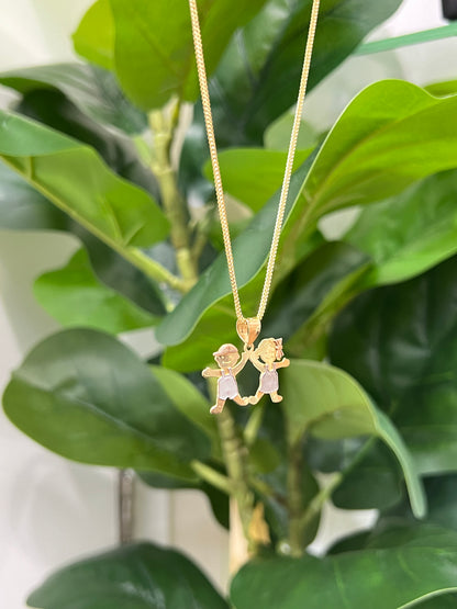 00120- NEW 14K Gold Two Kids Pendant (W.G)