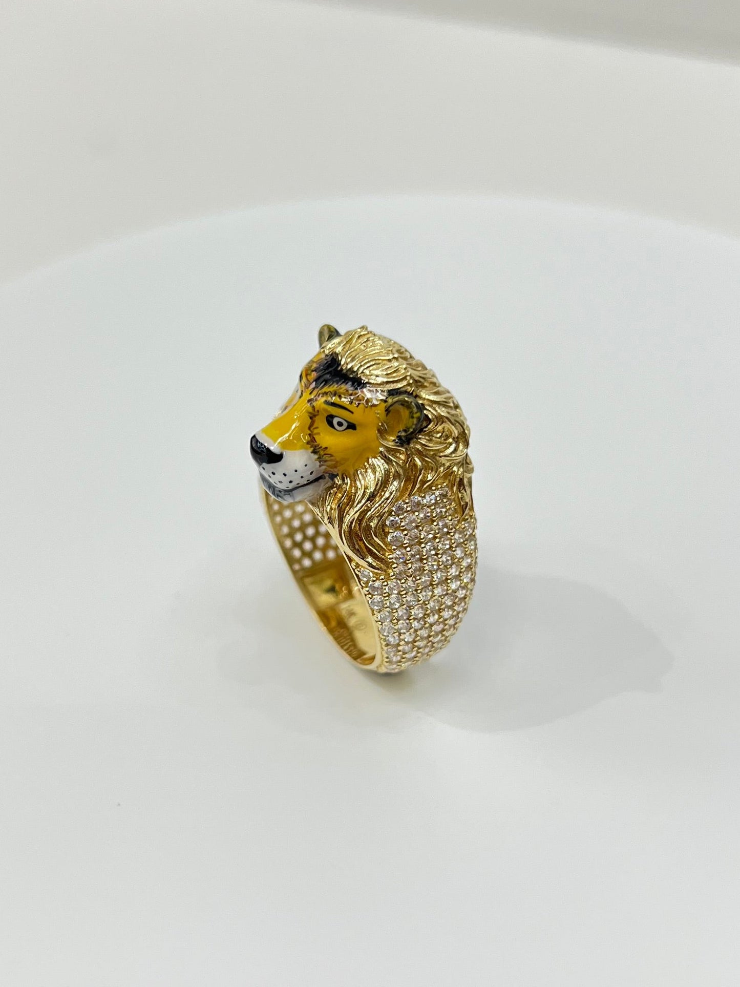 943- NEW 14K Lion Full Cz Men’s Ring W.G