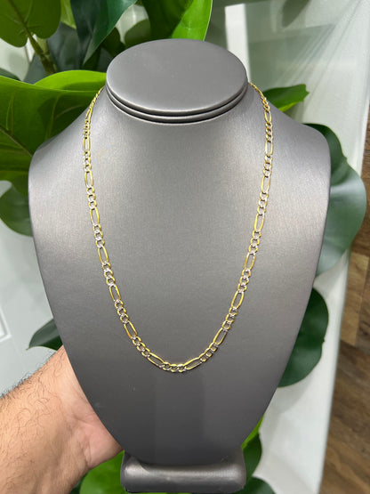 1185-NEW 14K Solid Figaro Chain Two Tone (4.8mm) W.G