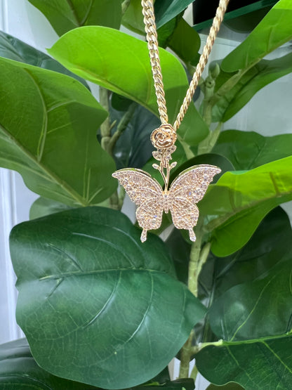 1222- NEW 14K Hollow Full Cz Butterfly Gold Pendant (W.G )