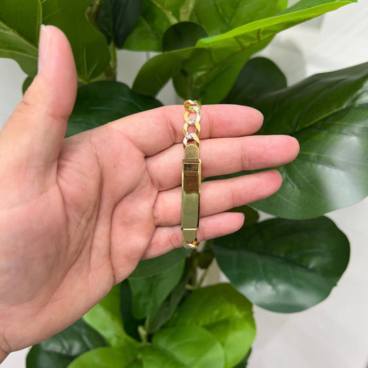 1235- NEW 14K Solid Cuban Curb ID Bracelet Two Tone W.G