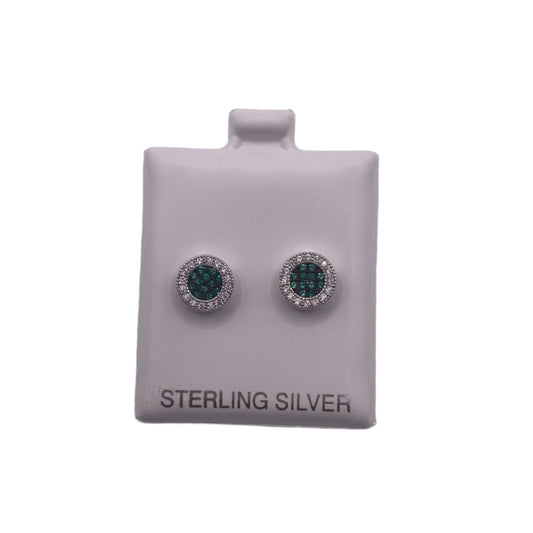 S536- .925 Green & White Cz Stones Stud Earrings