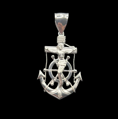 S009- Silver Jesus Cross & Anchor Pendant