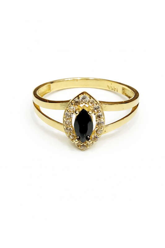 1585- NEW 14K Black Stone Oval Ring W.G