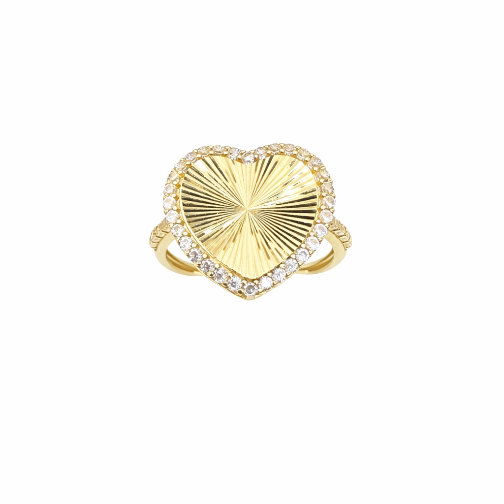 1037- NEW 14K Heart Ring Cz Stone Ring (W.G)