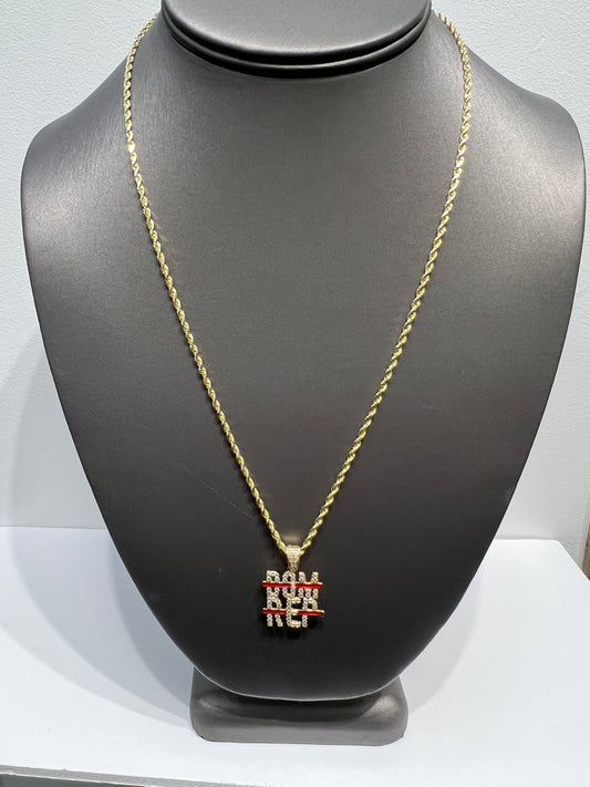 1191- NEW 14k Hollow Yellow Gold Rope Chain & Dom Rep Pendant Set (2mm)W.G