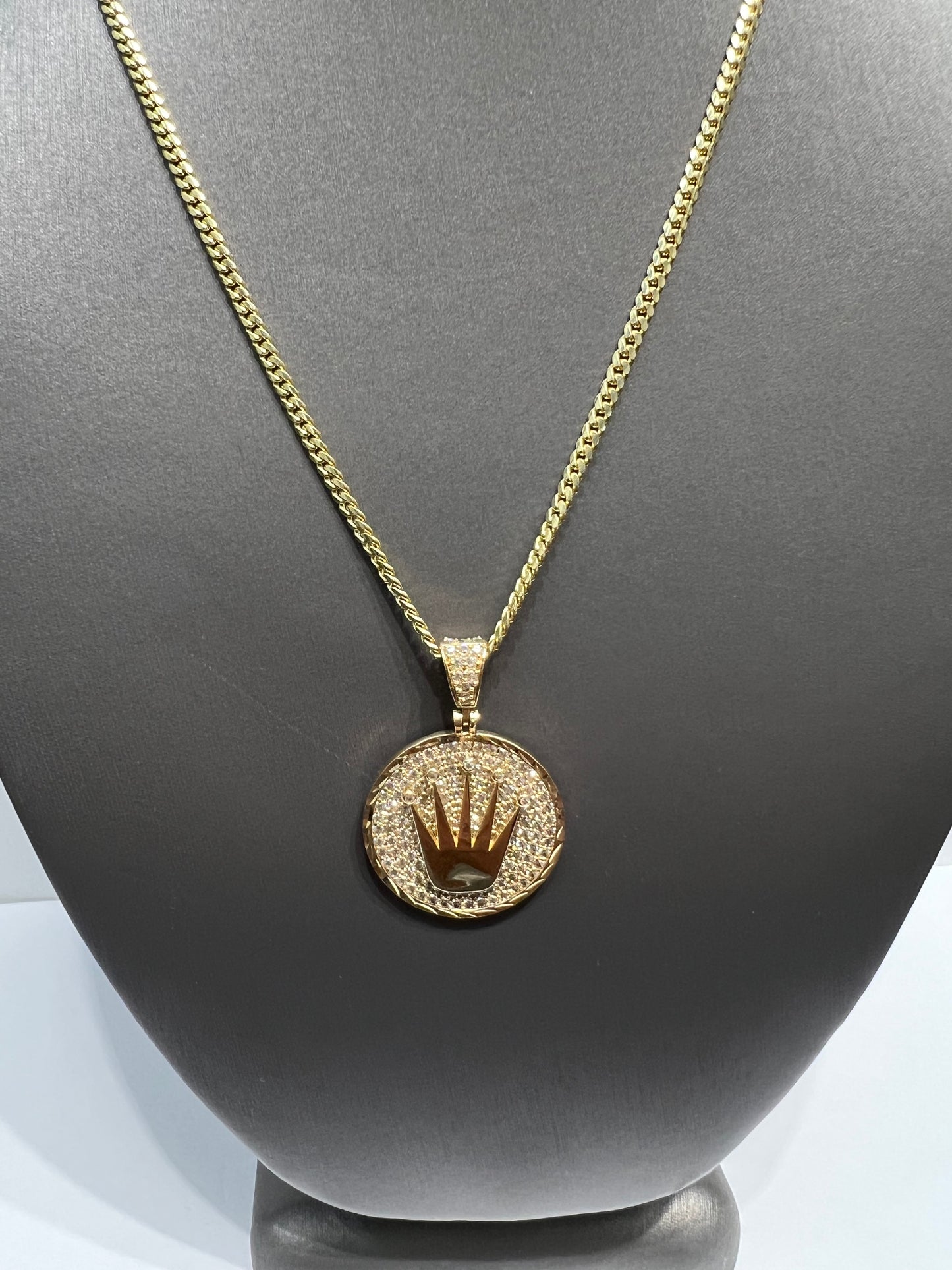 1219- NEW 14K Rolex Style Full Cz Gold Pendant W.G