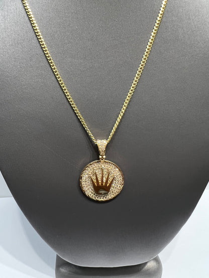 1219- NEW 14K Rolex Style Full Cz Gold Pendant W.G