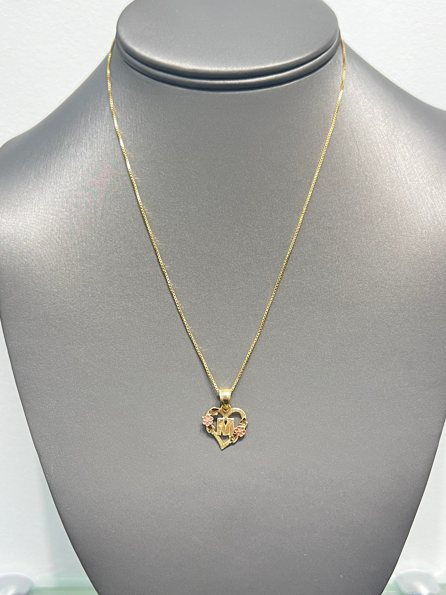 00144- NEW 14K Letter “M” Heart Shape Pendant (W.G)