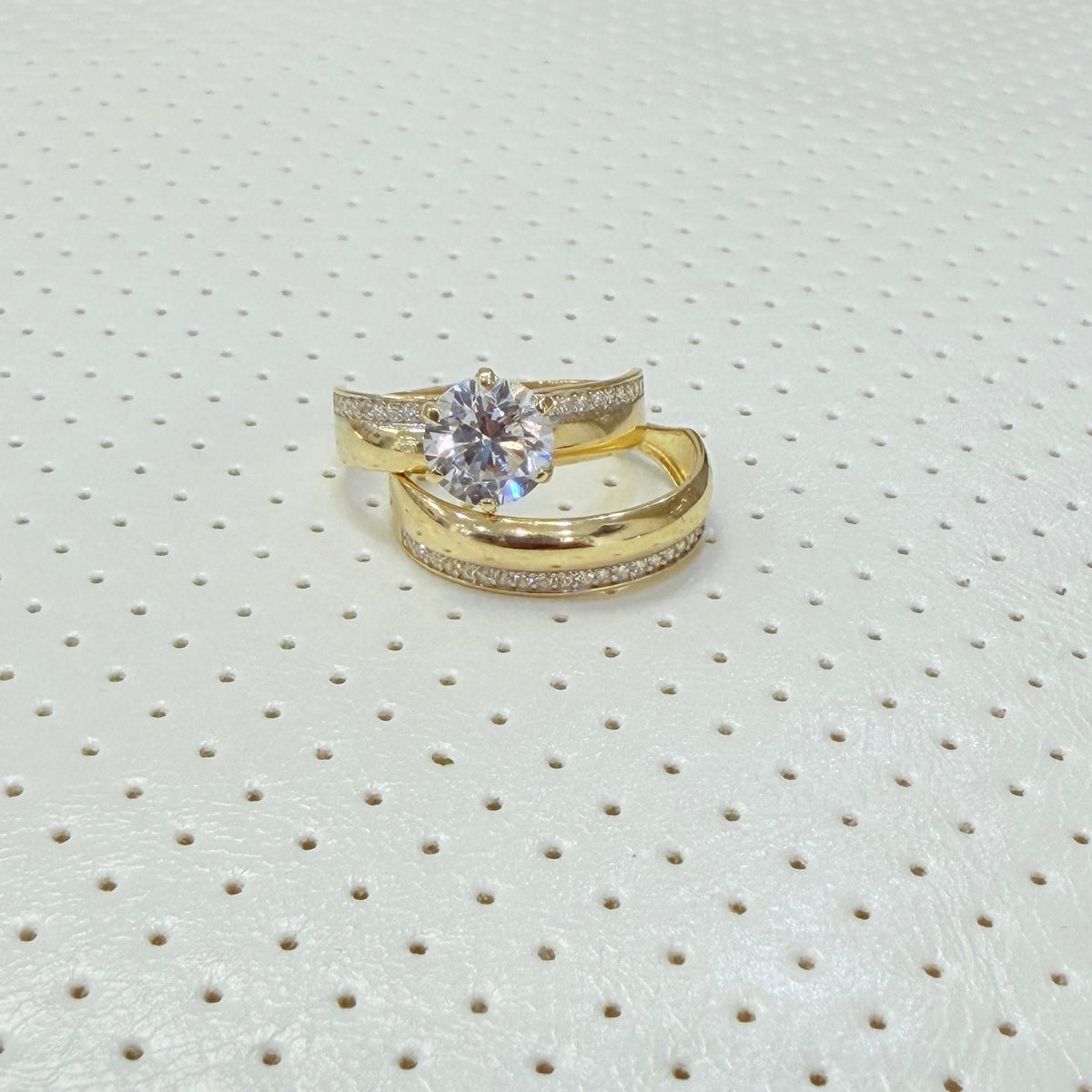 1810- NEW 14K Gold Wedding Trio Rings