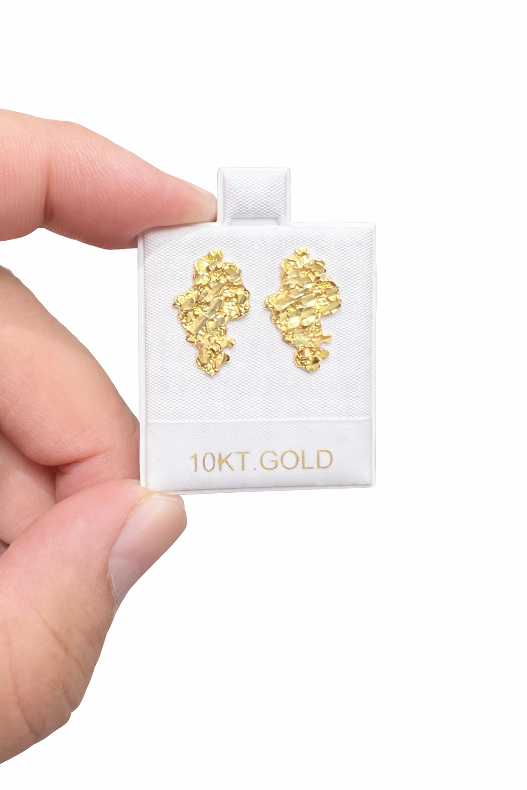 1119- NEW 10K Nugget Diamond Cut Stud Earrings (20x12mm) W.G