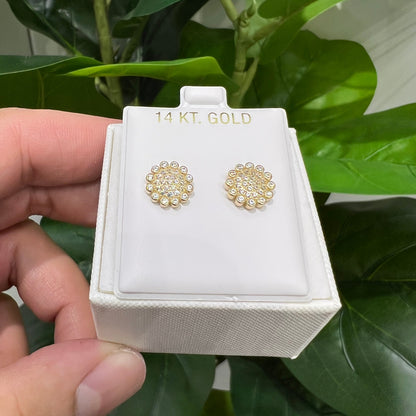 1364- NEW 14K Gold Round Full Cz Stud Earrings (9.7mm) W.G