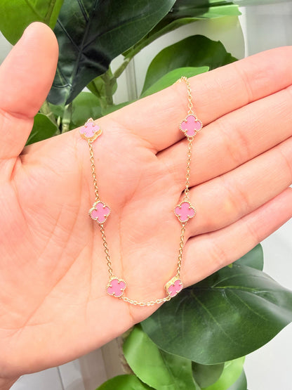 1608- NEW 14K Pink Trebol Necklace 19"+1" Ext (8mm) W.G