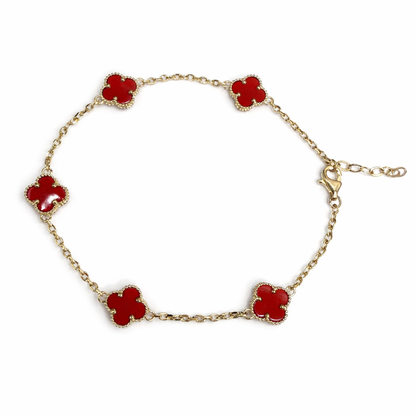 1589- NEW 14K Red Trebol Bracelet (8mm) 7”+1” Ext W.G