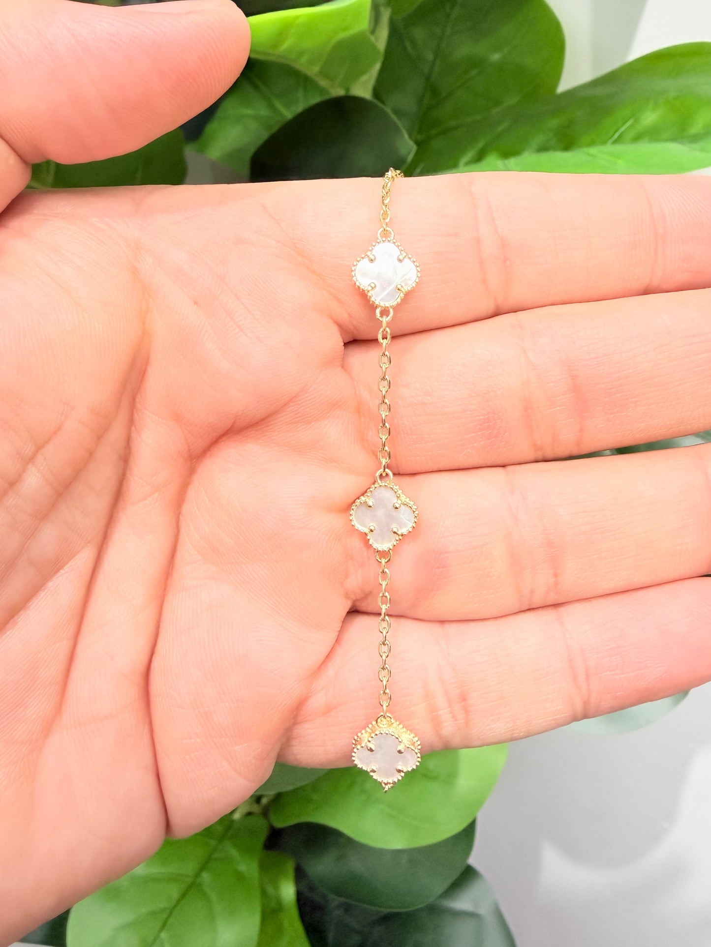 1587- NEW 14K White Trebol Bracelet 7" + 1 ext (1.90mm) W.G