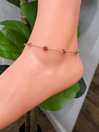 940- NEW 14K Evil Eye Red Anklet 10” (1.7mm) W.G