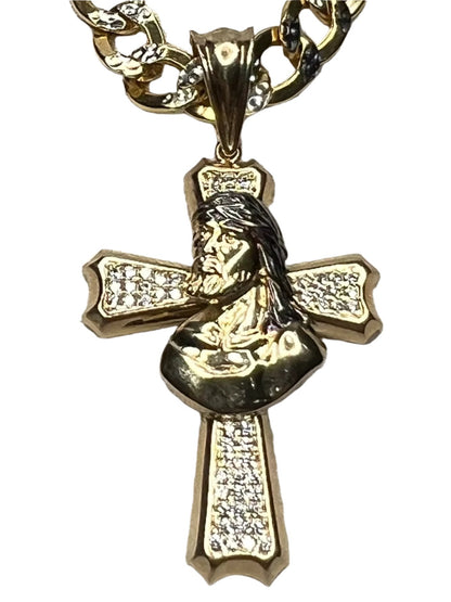 0059- Colgante de cruz con cara de Jesús en oro amarillo de 14 k