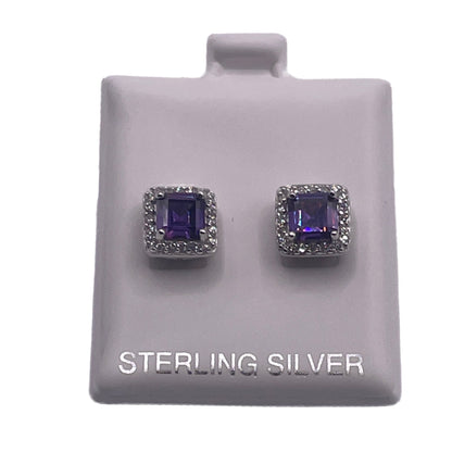 S545- .925 Purple Square Cz Stud Earrings