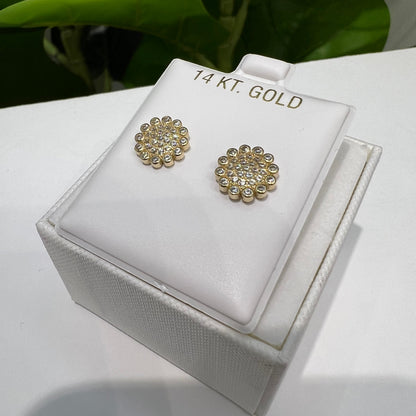 1364- NEW 14K Gold Round Full Cz Stud Earrings (9.7mm) W.G