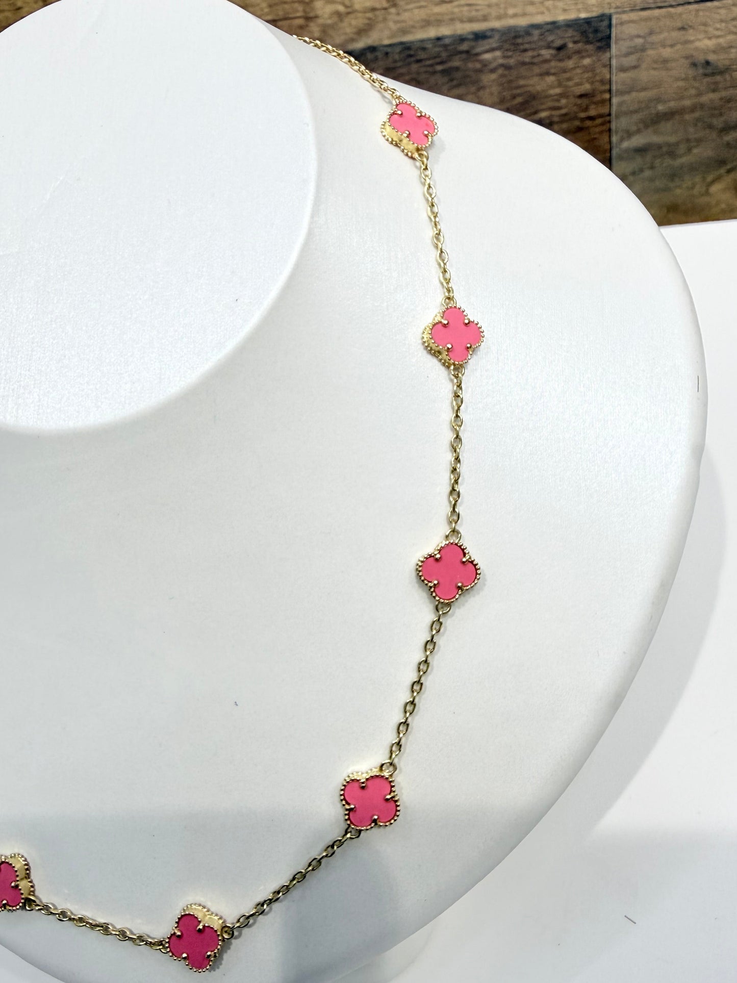1608- NEW 14K Pink Trebol Necklace 19"+1" Ext (8mm) W.G