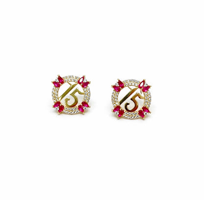 1482- NEW 10K Round CZ Quinceañera Stud Earrings (16mm) W.G
