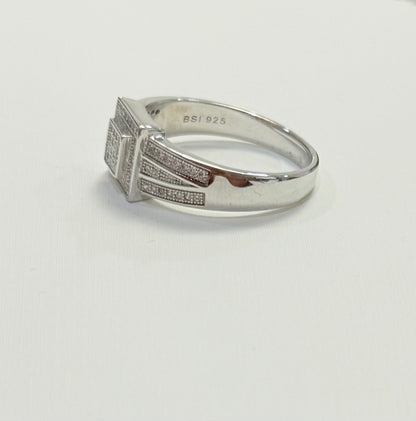 S0017- .925 Sterling Silver Square Men's Ring W.G