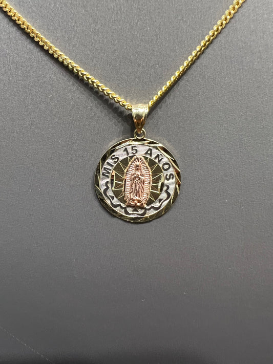 1286- 10K Our Lady Of Guadalupe Round Pendant W.G