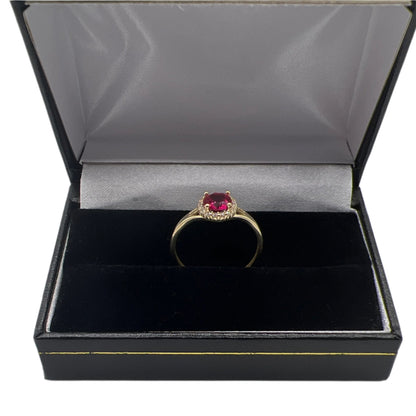 475- 14K Red Stone CZ Ring Sz 8