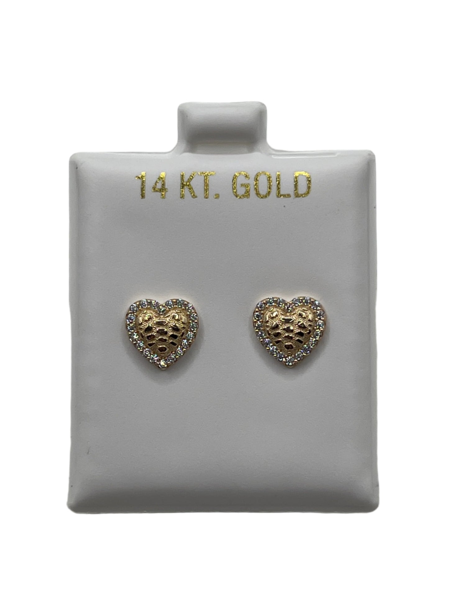 615- NEW 14K Heart with Cz Stones Stud Earrings(W.G)