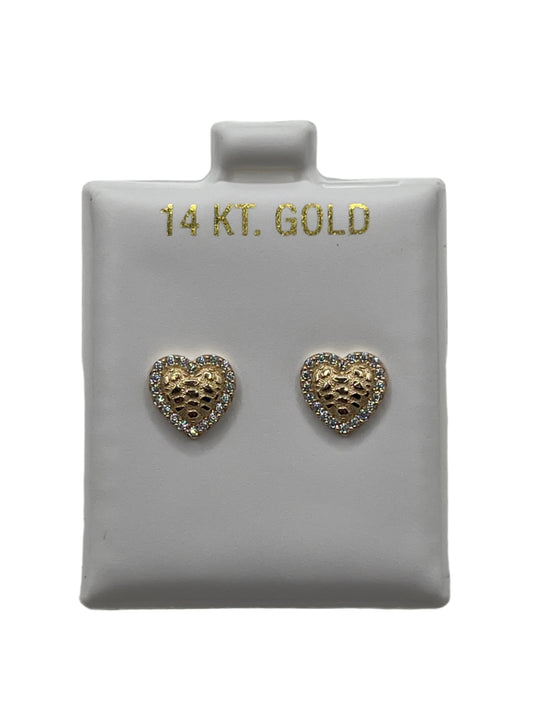 615- NEW 14K Heart with Cz Stones Stud Earrings(W.G)