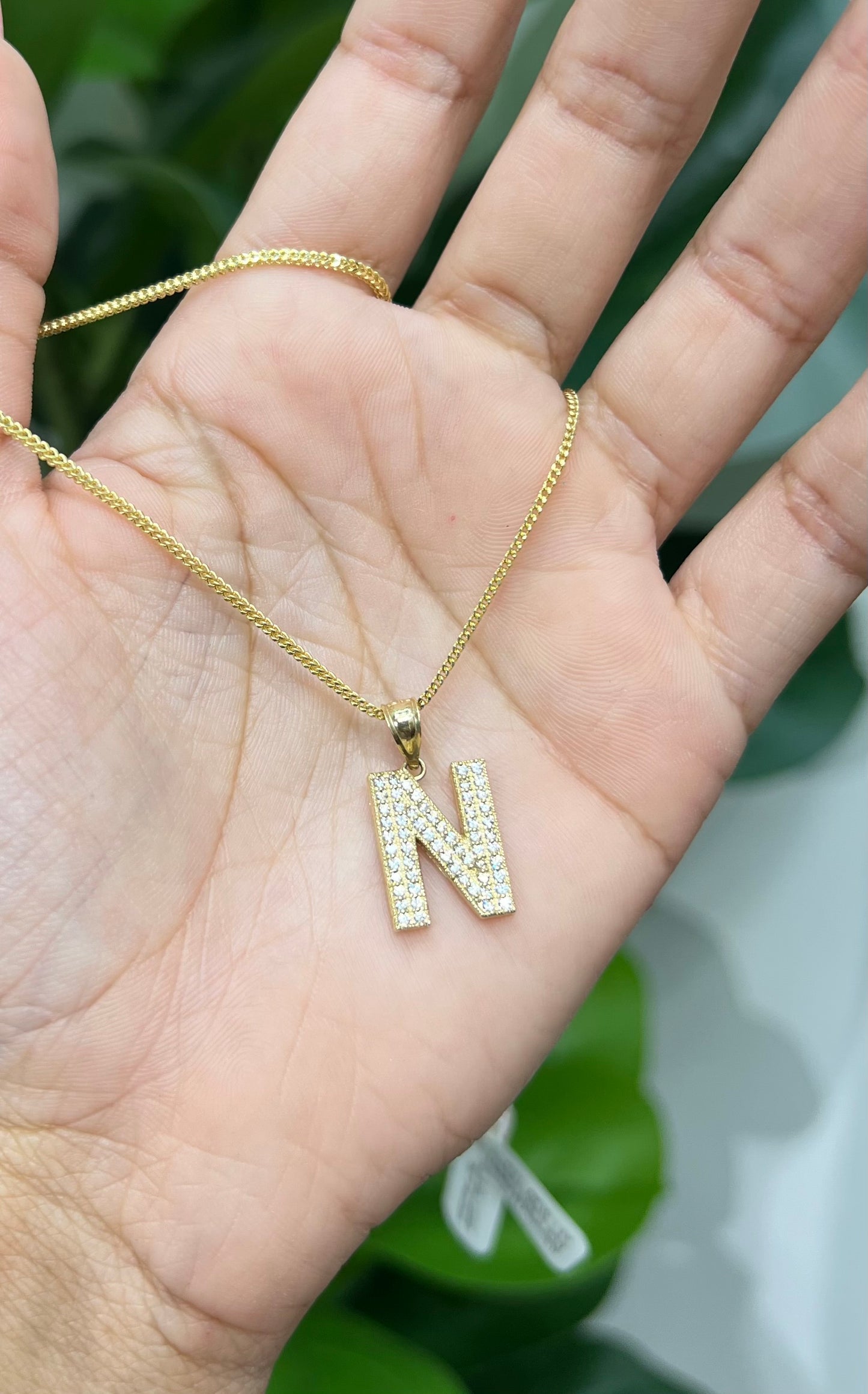 C21- NEW 14K Franco Chain and Letter N Pendant Set -W.G