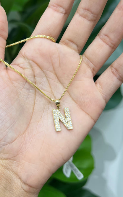 C21- NEW 14K Franco Chain and Letter N Pendant Set -W.G