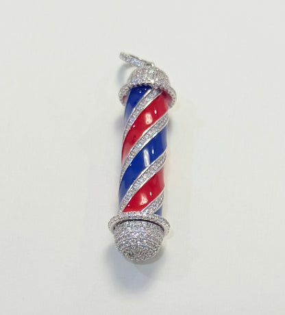 S411- NEW .925 Sterling Silver Barber Pole Pendant W.G